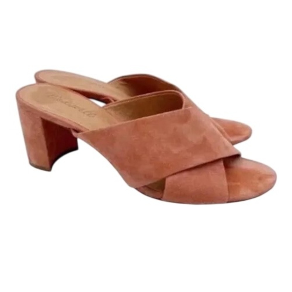 Madewell Suede Crossband Block Heel Mules Peach Coral Women's Size 8